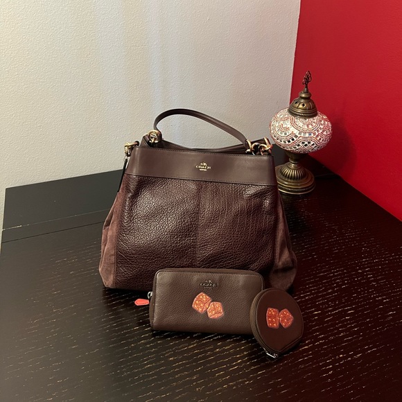 NWT Coach Set-Oxblood Lexy Bag w/ Dice Motif Wallet & Change Purse!! 🎲🎲 - Picture 5 of 10